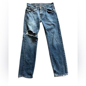 American Eagle Live Your Life Straight Leg Denim Blue Jeans Raw hem Size 26/28
